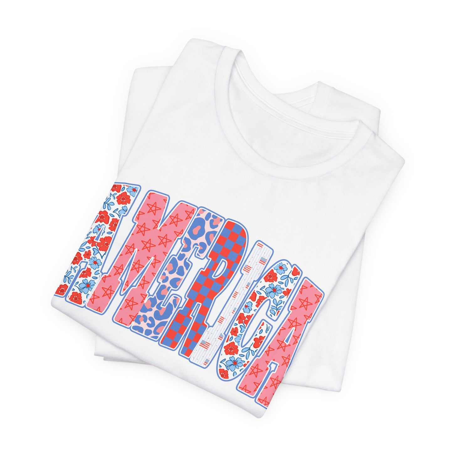 America Floral Flag T-Shirt — Patriotic Red White Blue Tee