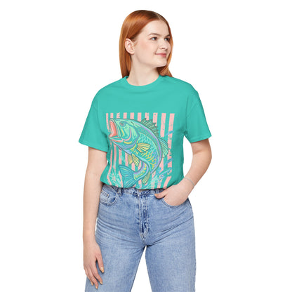 Bass Fishing T-Shirt — Pastel Striped ‘Big Catch’ Graphic Tee