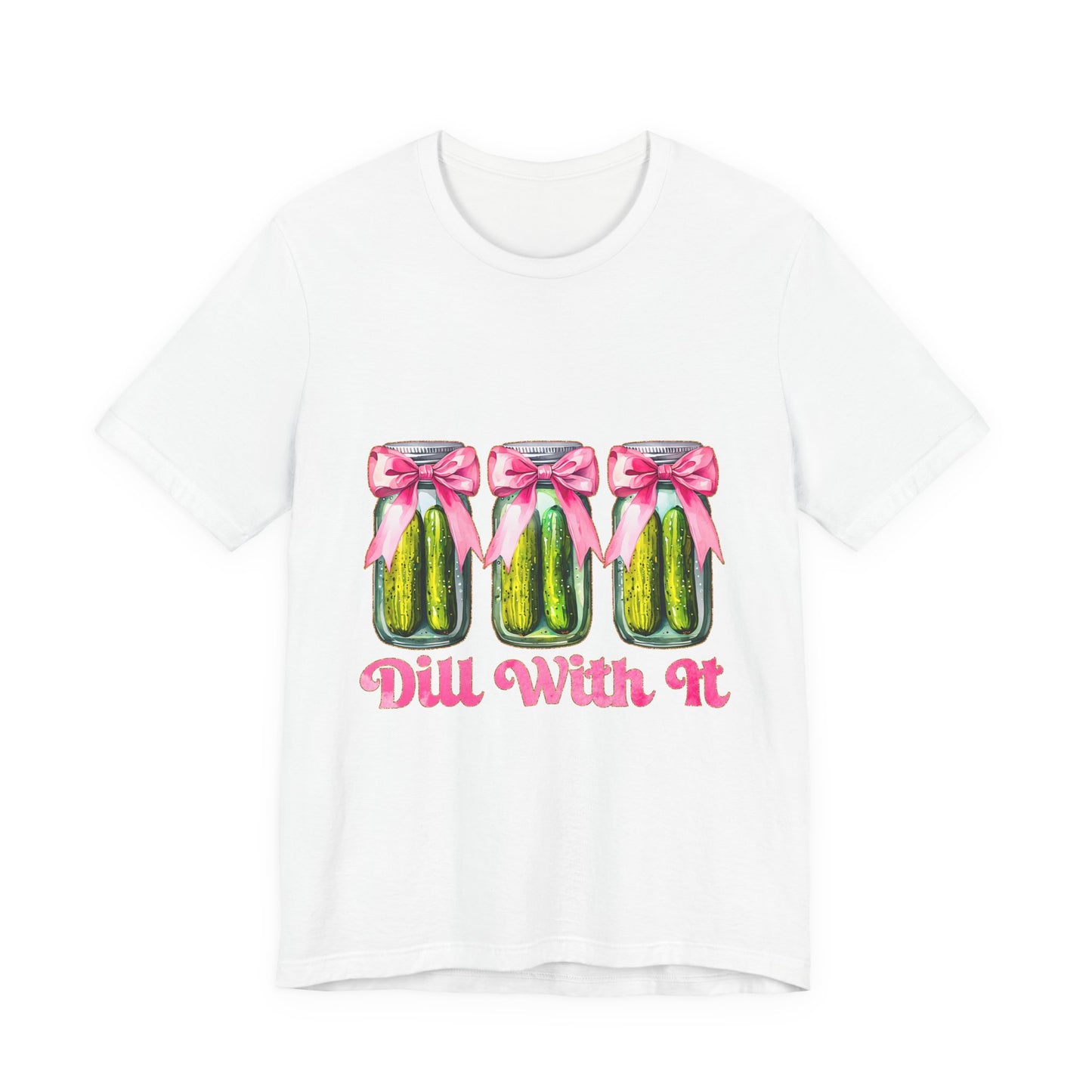 Dill With It Tee — Cute Pickle Jars with Pink Bows Graphic Shirt