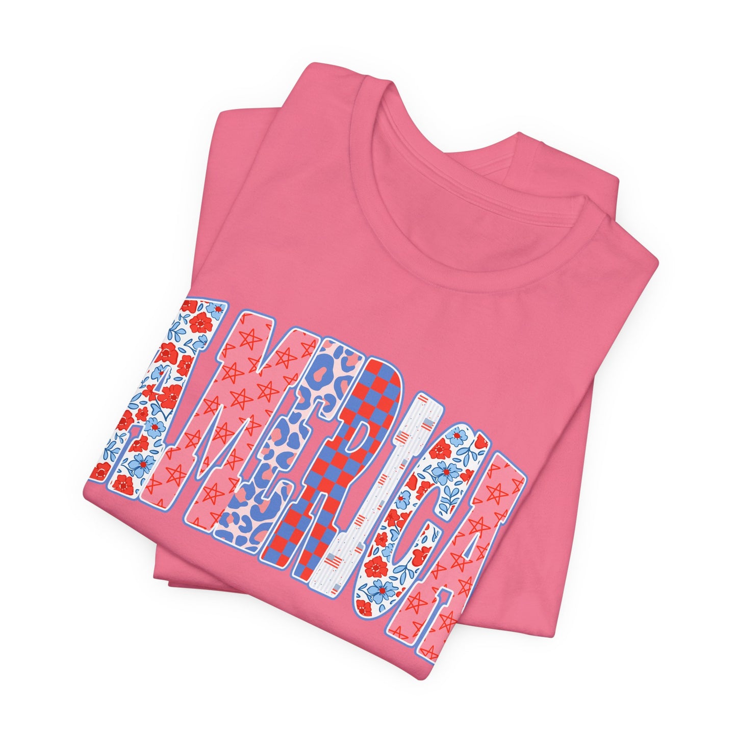 America Floral Flag T-Shirt — Patriotic Red White Blue Tee