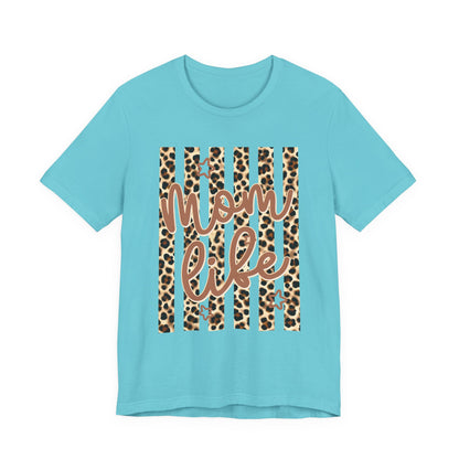 Mom Life Leopard Stripe Tee — "Mom Life" Graphic T-Shirt