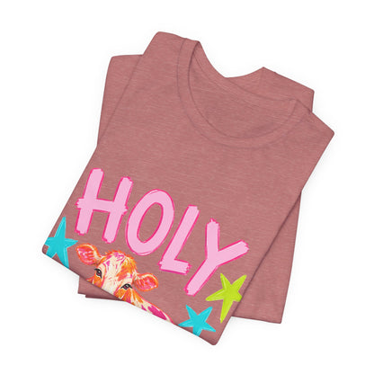 Holy Cow Graphic Tee — Colorful Cow Shirt with 'HOLY' Lettering
