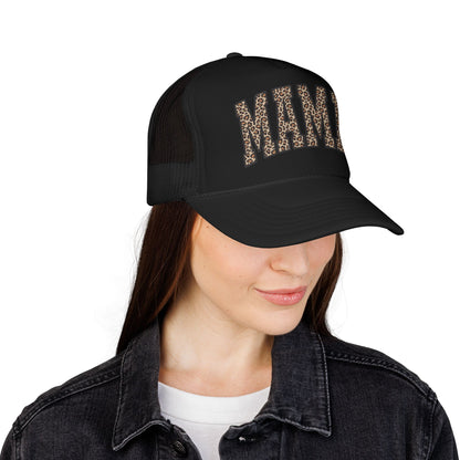 Mama Leopard Trucker Hat — Foam Mesh Cap with Leopard Print "MAMA"