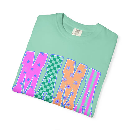MAMA Colorblock Graphic T‑Shirt — Playful Patterned Lettering Tee