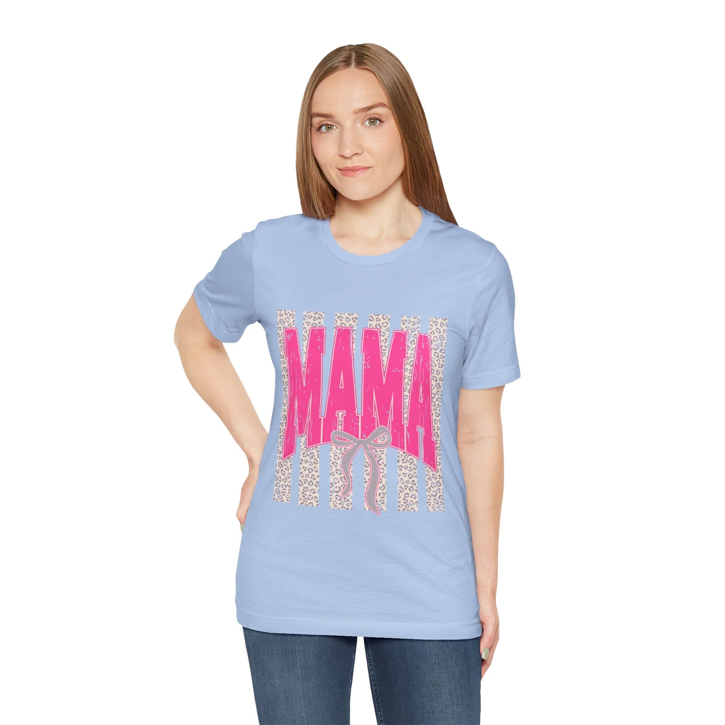 Mama Leopard Stripe Tee — Pink Bow Mother's Day T-Shirt