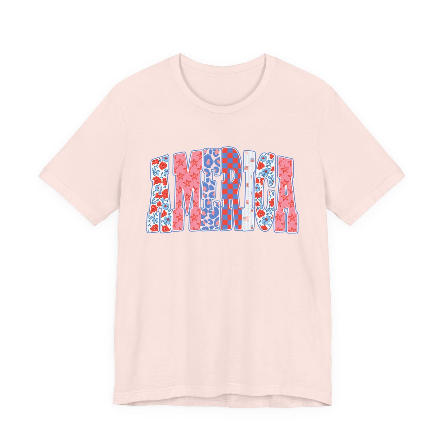 America Floral Flag T-Shirt — Patriotic Red White Blue Tee