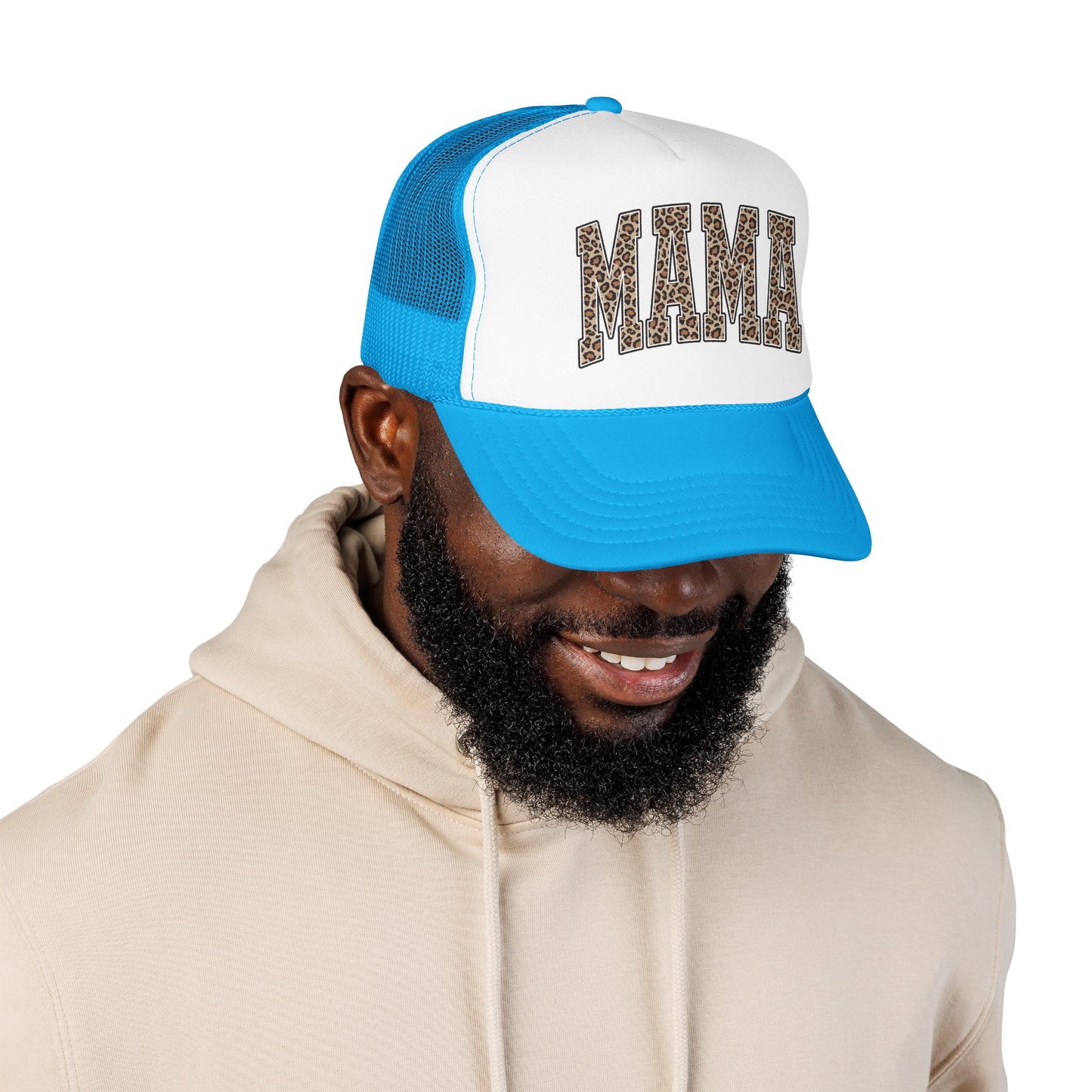 Mama Leopard Trucker Hat — Foam Mesh Cap with Leopard Print "MAMA"