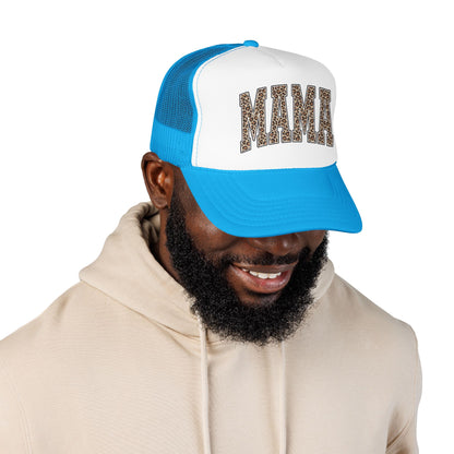 Mama Leopard Trucker Hat — Foam Mesh Cap with Leopard Print "MAMA"